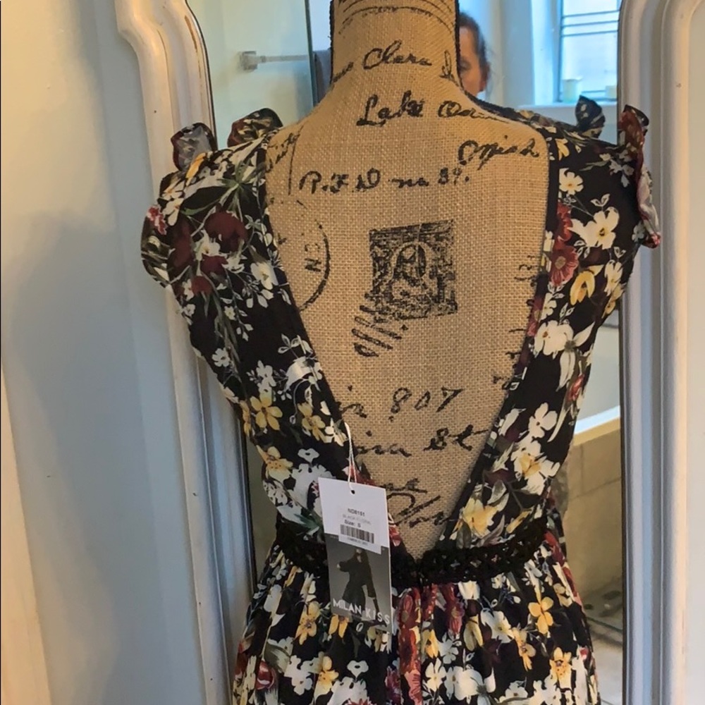 Plunge Back Floral Maxi With Flutter Detail
